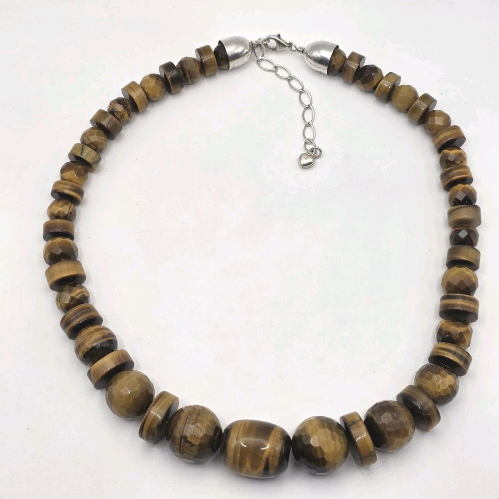 Beautiful DRT Graduated Faceted Tiger's Eye Sterling Silver 925 Necklace